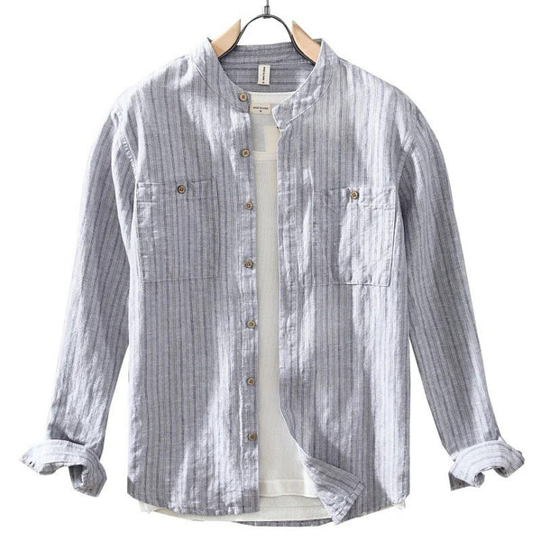 Grey Color Double Pocket Stripe Shirt For Men