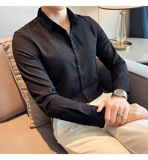 Black Check Textured Regular Fit Shirt