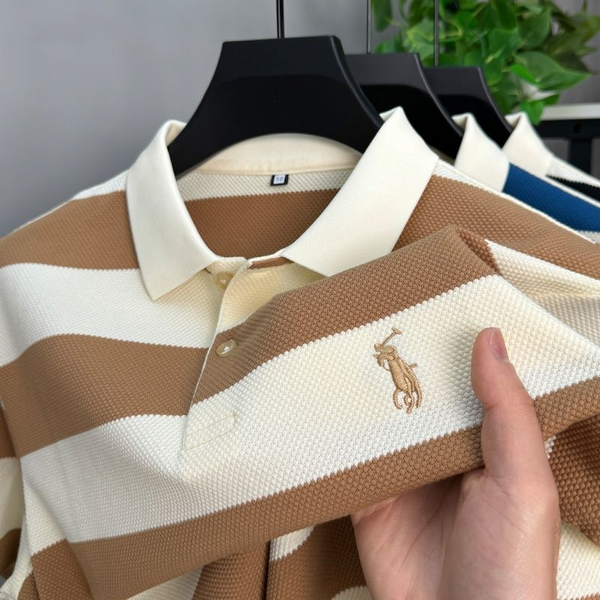 Lavish Regal Stride Polo T-Shirt: Timeless Elegance in Every Stripe