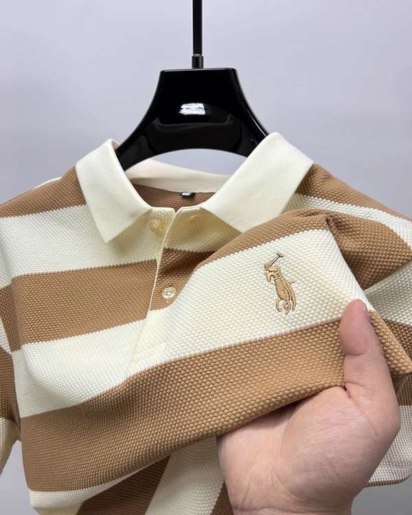 Executive Regal Stride Polo T-Shirt: Timeless Elegance in Every Stripe